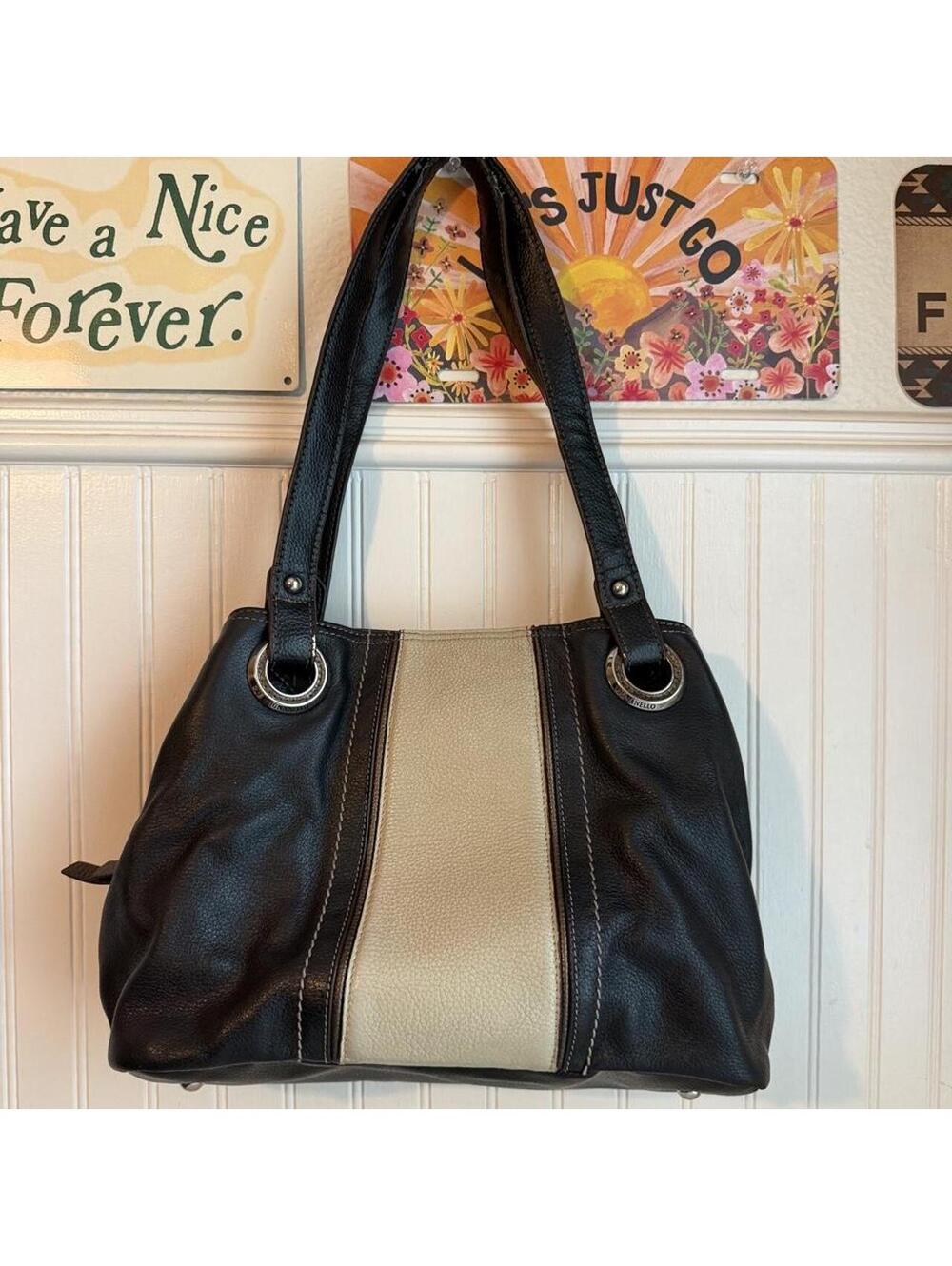Vintage Tignanello Black and Cream Leather Shoulder Purse